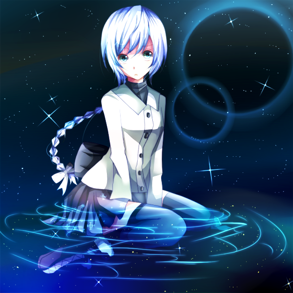 braid, coat, hair_ribbon, long_hair, night, ponytail, ribbon, saori_(tennpura)