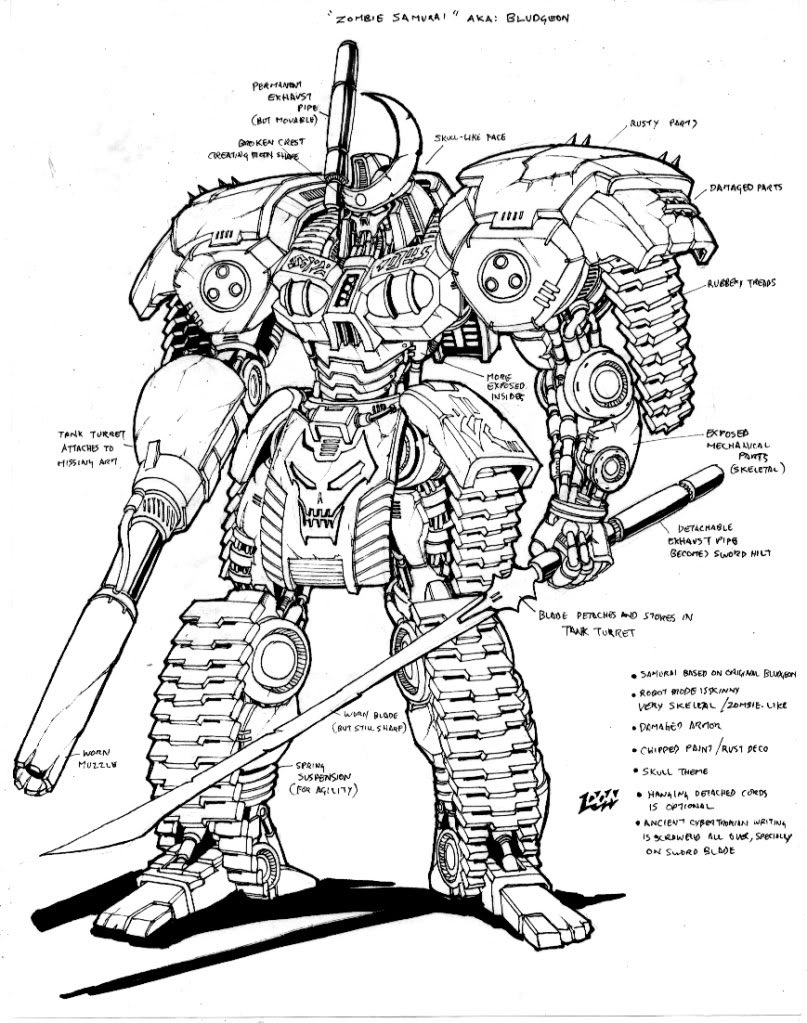 1boy, armor, armored_vehicle, bludgeon_(transformers), commentary, concept_art, decepticon, don_allan_figueroa, entrails, greyscale, holding, holding_weapon, japanese_armor, katana, mecha, military, military_vehicle, monochrome, motor_vehicle, no_humans, official_art, organs, redesign, robot, samurai, science_fiction, skull, sword, tank, tank_turret, the_transformers_(idw), transformers, transformers_(marvel), weapon