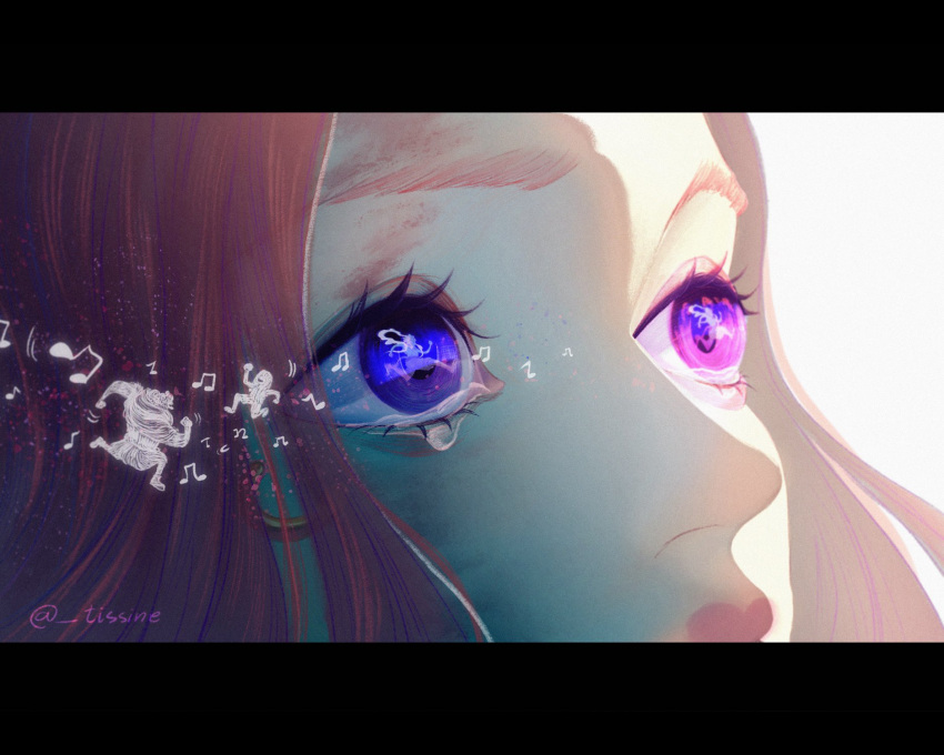 bartholomew_kuma, blue_eyes, close-up, dancing, eye_reflection, eyelashes, gear_fifth, highres