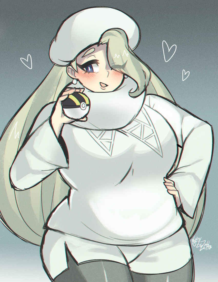 1girl, absurdres, blonde_hair, blue_eyes, blush, breasts, earrings, fur_collar