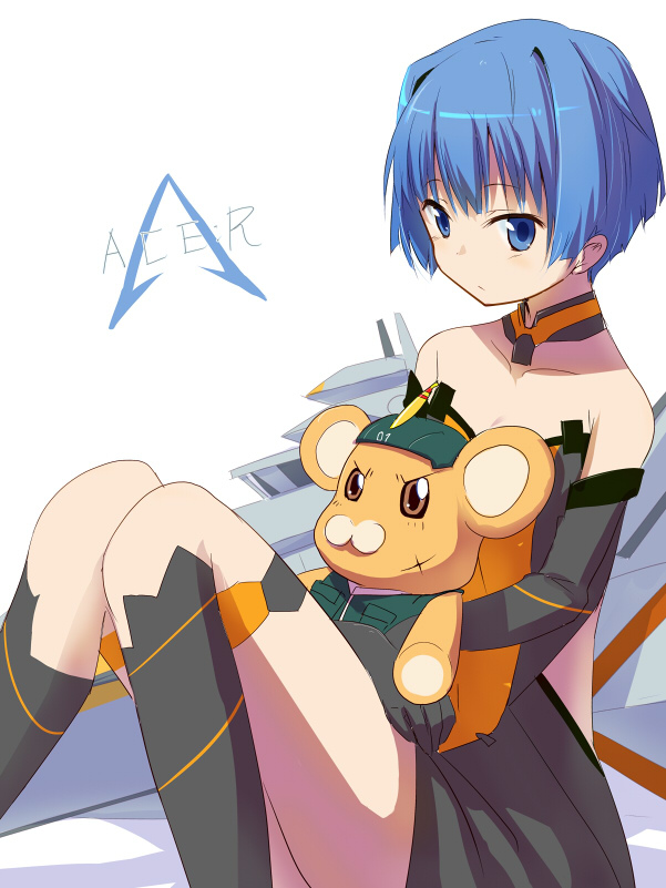 another_century's_episode:_r, another_century's_episode_(series), another_century's_episode:_r, autumn_four, bare_shoulders, blue_eyes, blue_hair, bob_cut, bonta-kun, elbow_gloves, full_metal_panic!, gloves, gochou_(comedia80), looking_back, short_hair