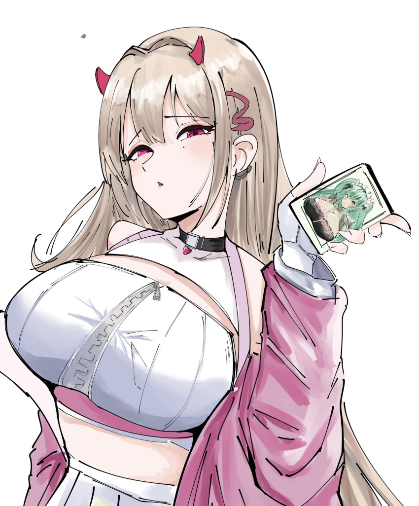 blonde_hair, breasts, cain_lk, choker, crop_top, earrings, goddess_of_victory:_nikke, hair_ornament