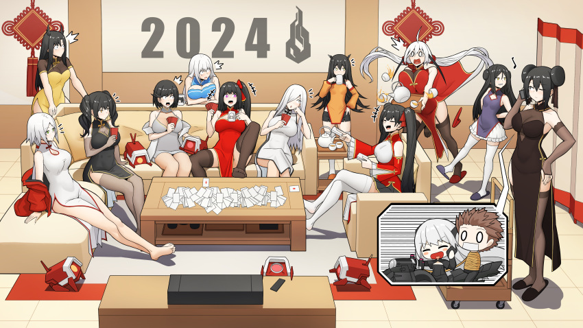 1boy, 6+girls, absurdres, agent_(girls'_frontline), ahoge, alchemist_(girls'_frontline), alternate_costume, architect_(girls'_frontline)