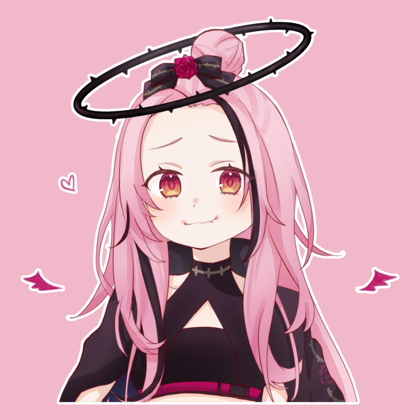 1girl, 820kb, black_bow, black_jacket, blush, bow, demon_wings, fang