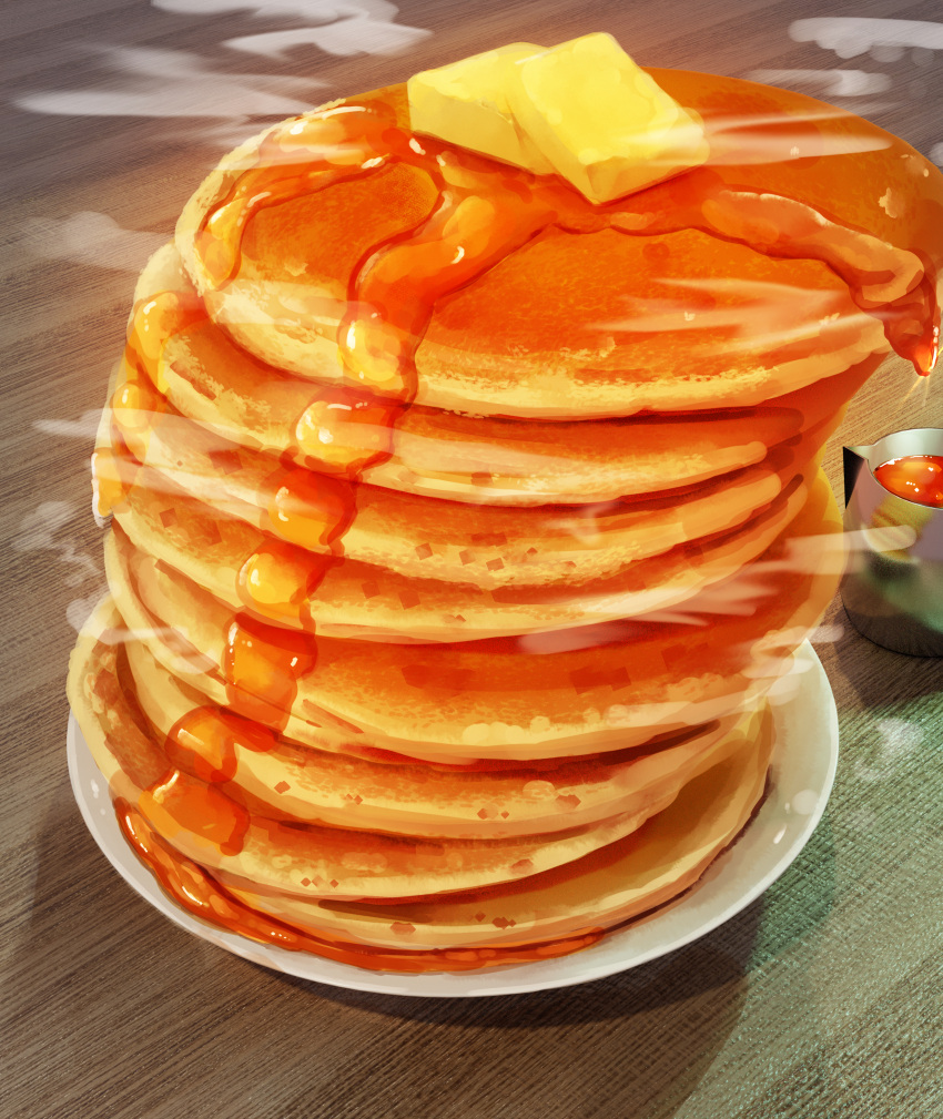 absurdres, butter, food, food_focus, highres, kaneko_ryou, maple_syrup, no_humans