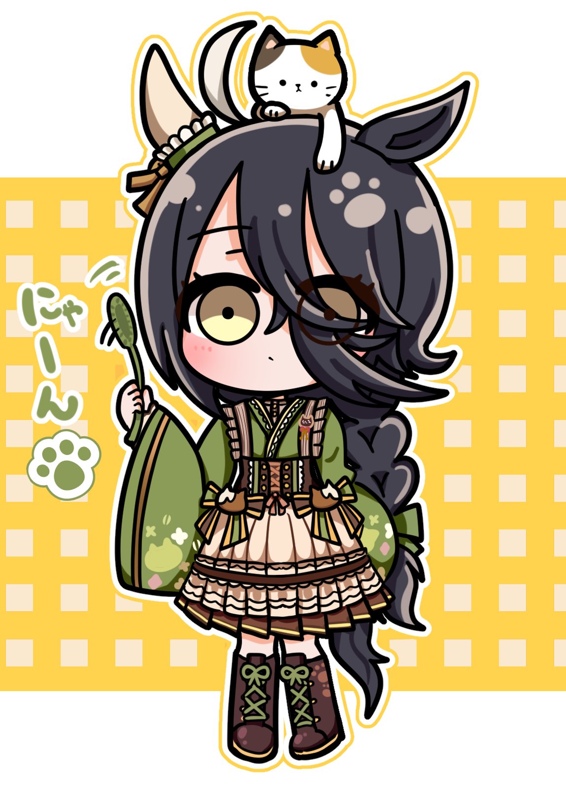 animal_ears, black_eyeliner, ear_covers, eyeliner, highres, horse_ears, horse_girl, horse_tail