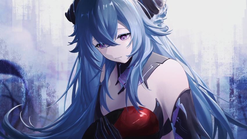 1girl, aqua_hair, black_collar, blue_eyes, blue_hair, braid, collar, crossed_bangs