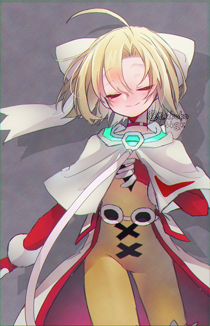 1girl, ahoge, blaster_master_zero_2, blonde_hair, closed_eyes, elfie_(blaster_master_zero), fingerless_gloves, gloves