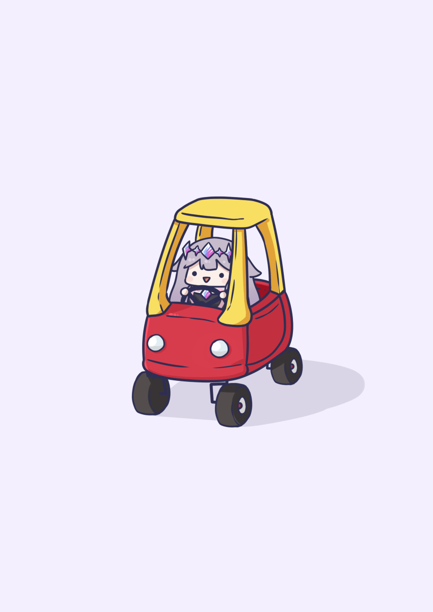 1girl, :d, absurdres, blush_stickers, chest_jewel, chibi, cozy_coupe, driving