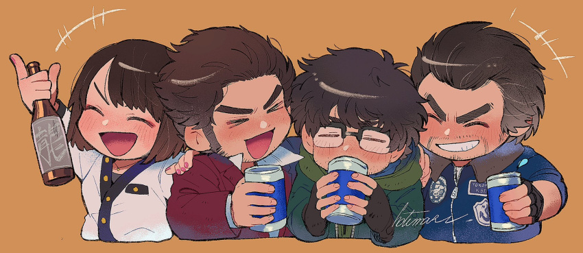>_<, 4boys, :d, =_=, ^_^, adachi_koichi, arm_up, beard