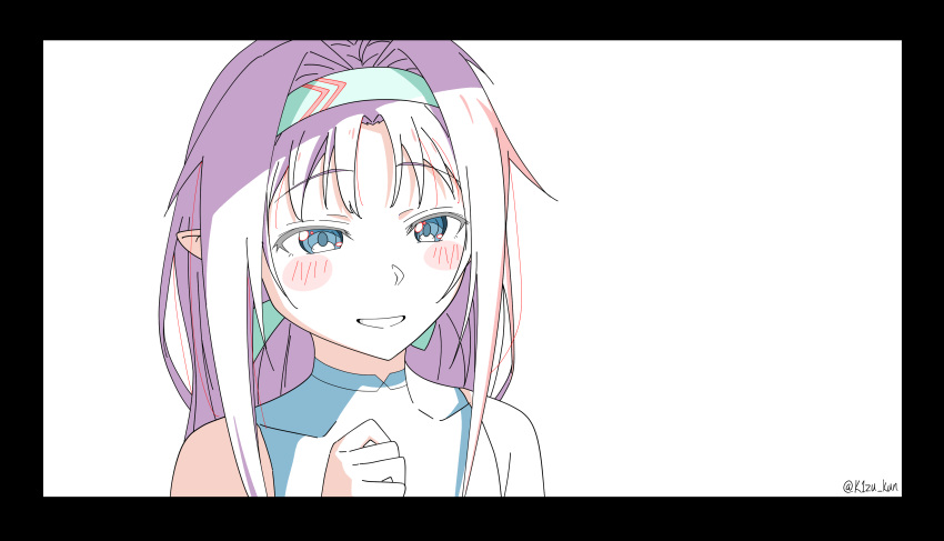 1girl, absurdres, bare_shoulders, black_border, blue_eyes, blush_stickers, border, fairy_(sao)
