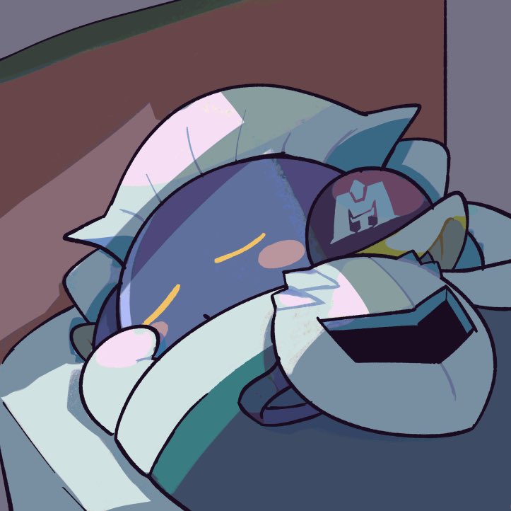 1boy, bed, blanket, blue_skin, closed_eyes, colored_skin, commentary_request, indoors