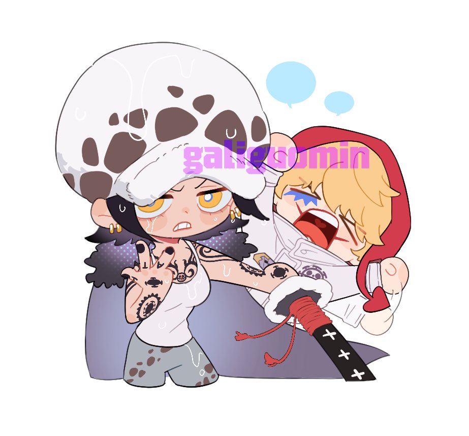 >:(, alternate_costume, angry, artist_name, black_hair, chibi, donquixote_rocinante, fist_shaking