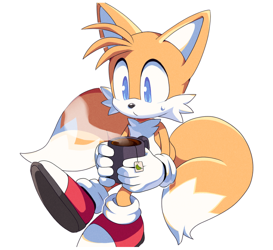 1boy, animal_ears, animal_nose, blue_eyes, closed_mouth, cup, english_commentary, fox_boy