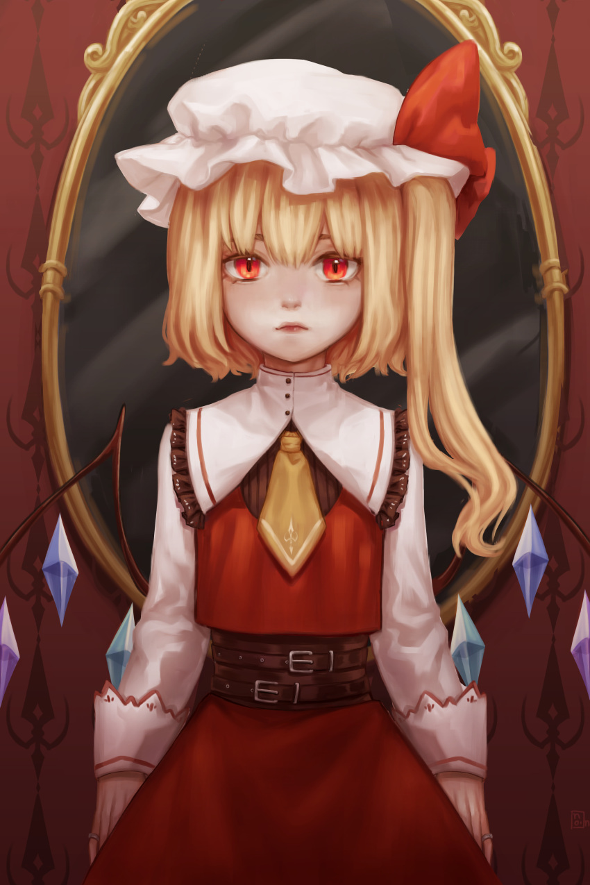 1girl, absurdres, adapted_costume, ascot, blonde_hair, closed_mouth, collared_shirt, cowboy_shot