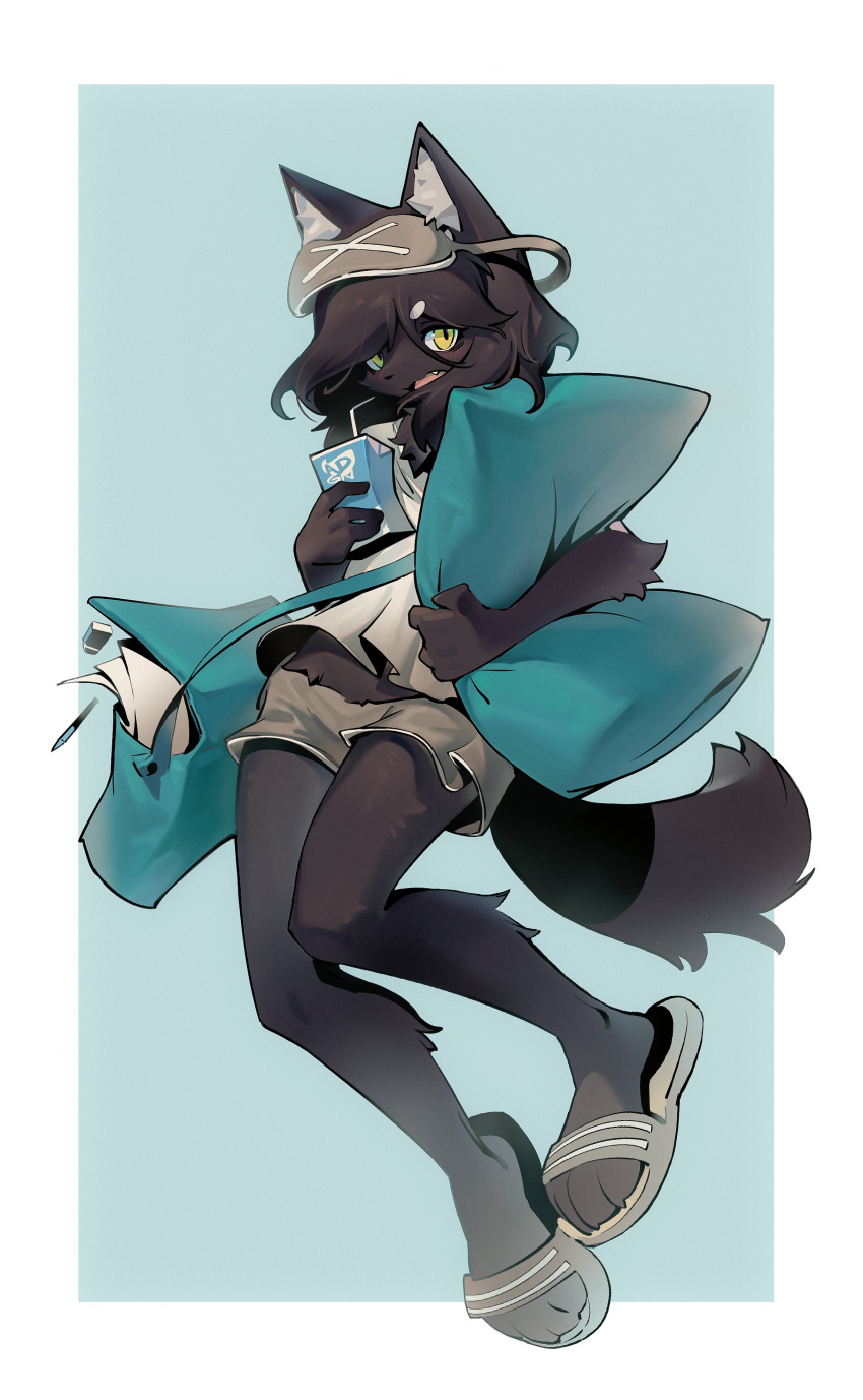 1girl, absurdres, animal_ear_fluff, animal_ears, animal_nose, bag, black_fur, black_hair