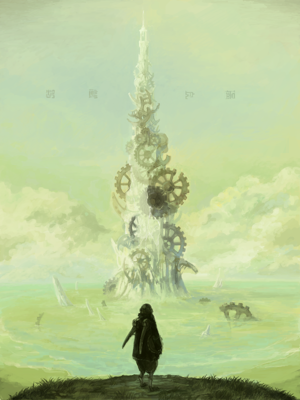 1other, bad_drawr_id, bad_id, black_coat, cliff, clouds, coat, gears