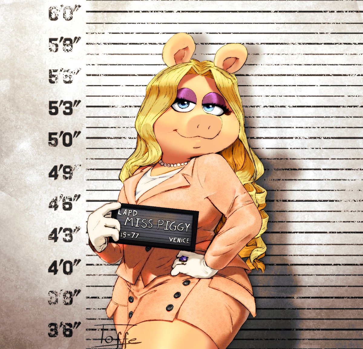1girl, barbie_mugshot_(meme), blonde_hair, blue_eyes, character_name, english_text, furry, furry_female