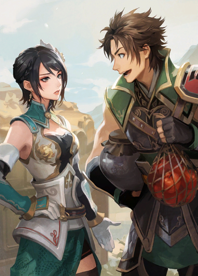 1boy, 1girl, shin_sangoku_musou, xing_cai, zhang_bao