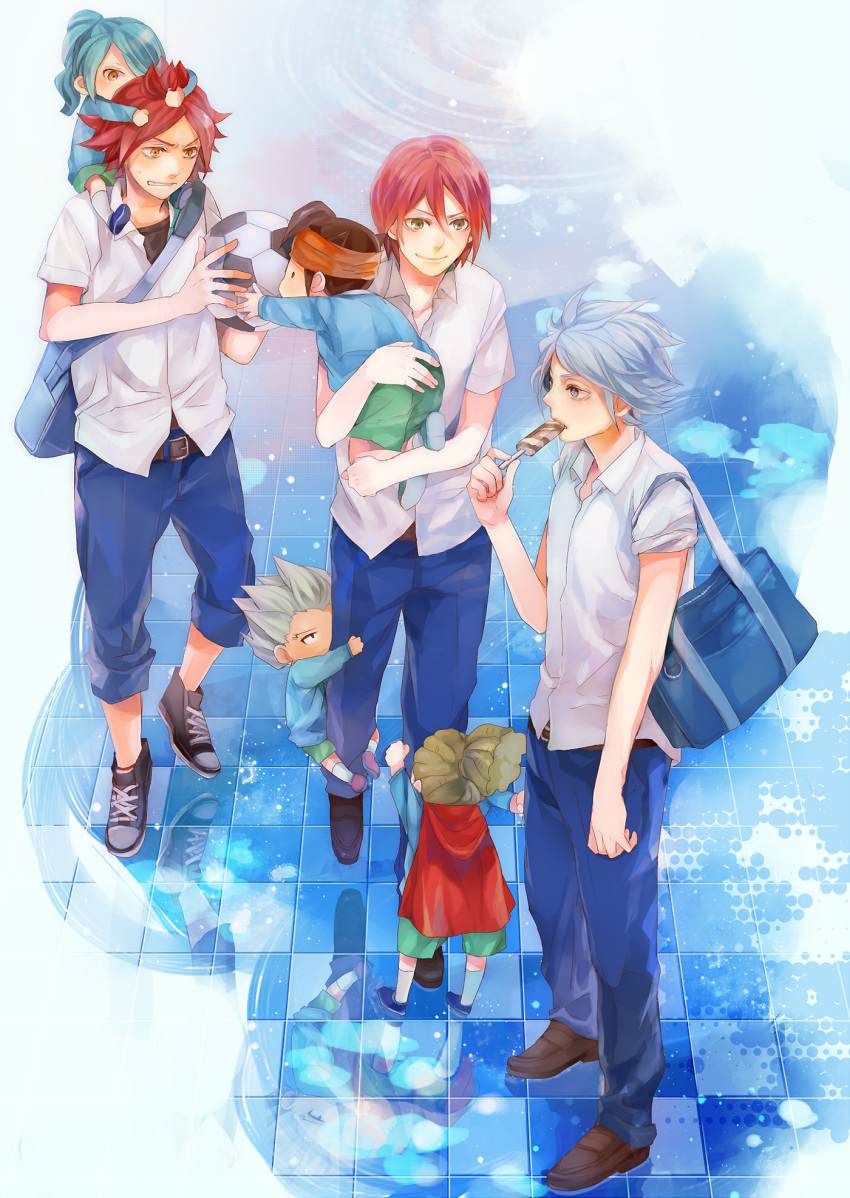 blue_hair, brown_hair, child, endou_mamoru, fubuki_shirou, highres, inazuma_eleven, kazemaru_ichirouta