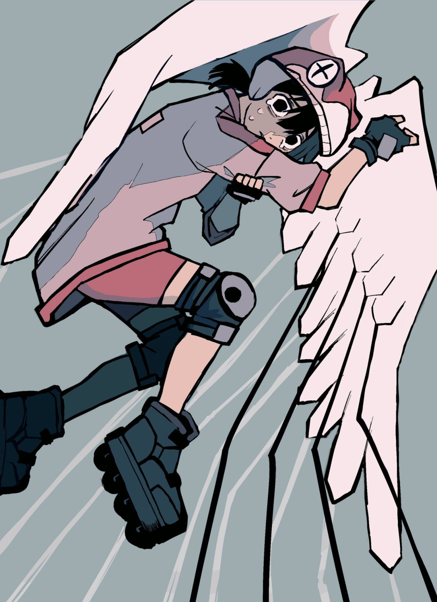 1girl, alien_nine, arm_up, bags_under_eyes, black_eyes, black_gloves, black_hair, borg_(alien_nine)