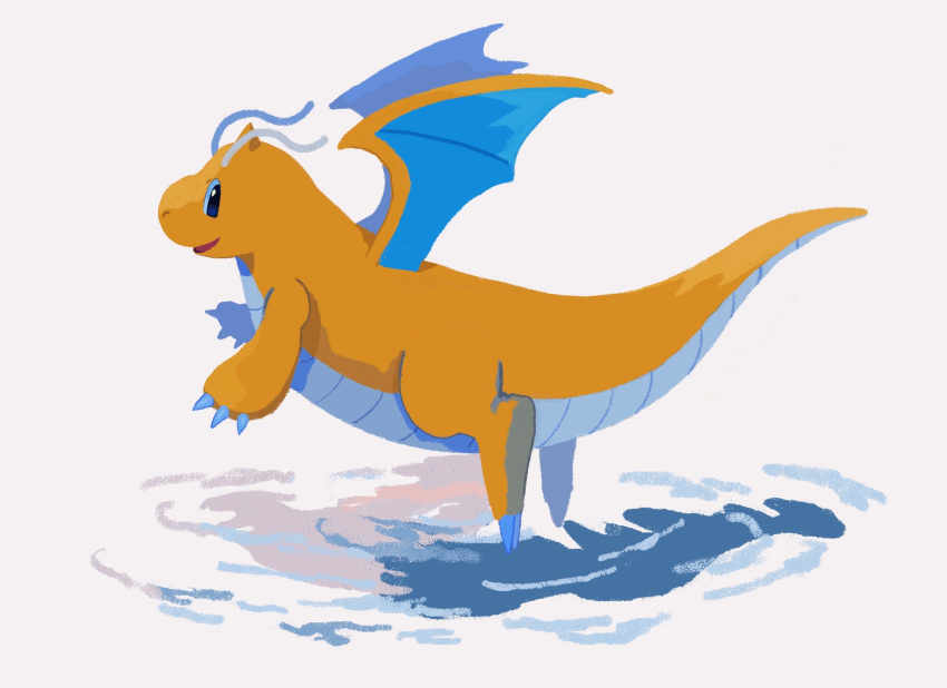 :d, black_eyes, claws, dragonite, flying, from_side, highres, mo~zu