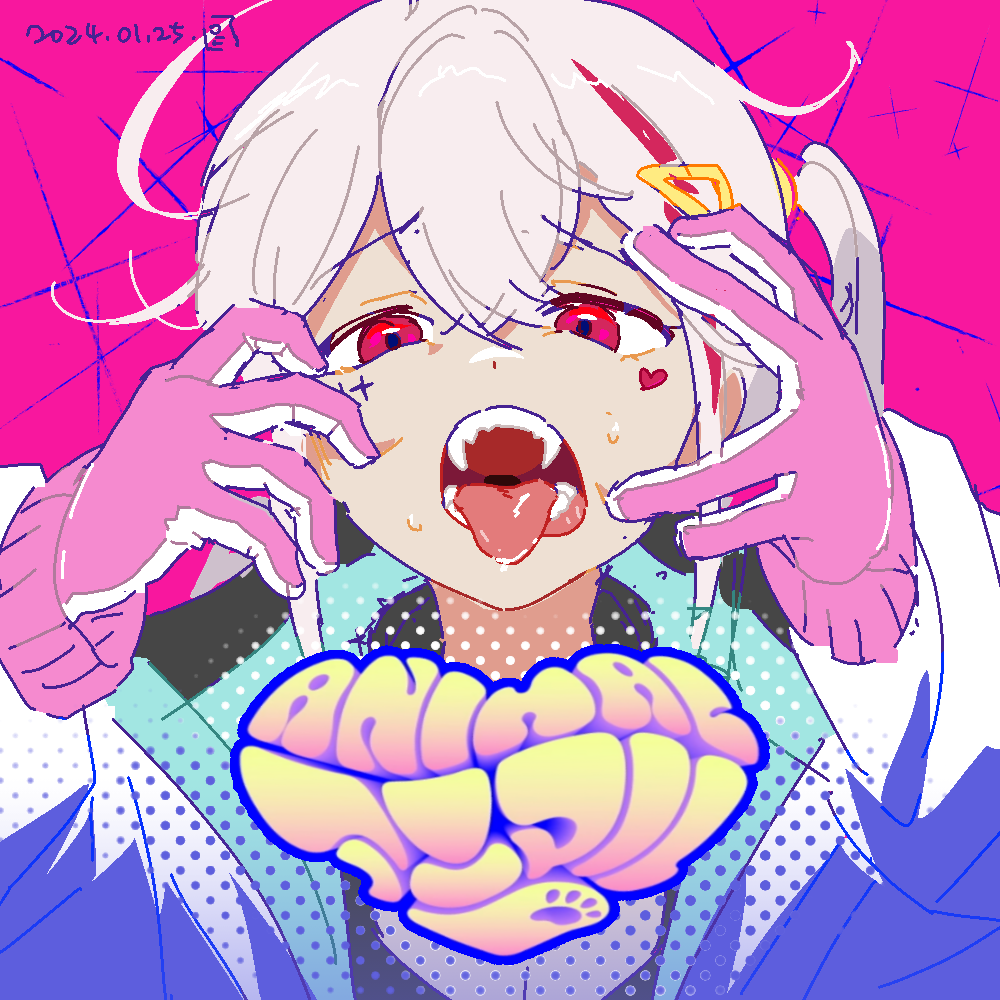 1girl, 500_ml_beaker, animal_(vocaloid), fangs, gloves, goddess_of_victory:_nikke, hair_ornament, heart