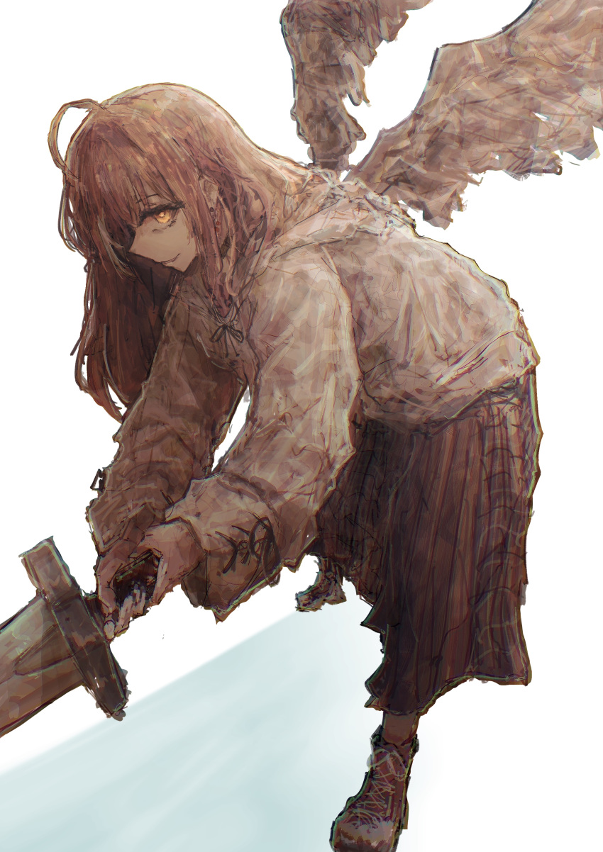 1girl, absurdres, ahoge, antsplorer, bent_over, berry, bird_wings, black_choker