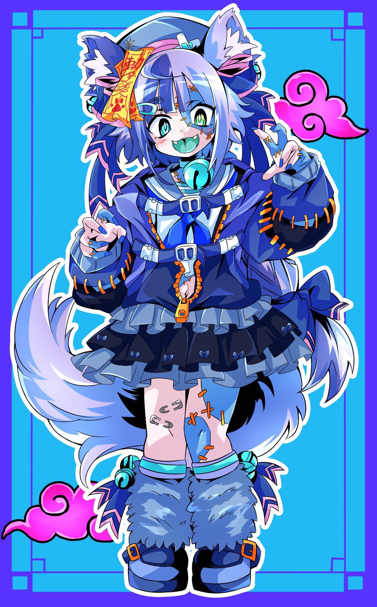 1girl, ahoge, animal_ear_fluff, animal_ears, bakunyuu_gorilla, bandaid, bandaid_on_clothes, bell