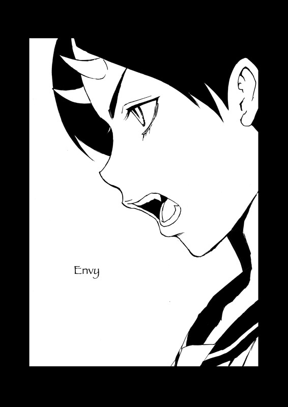 black_hair, dark_persona, envy, evil, fangs, horns, kitsu_chiri, long_hair
