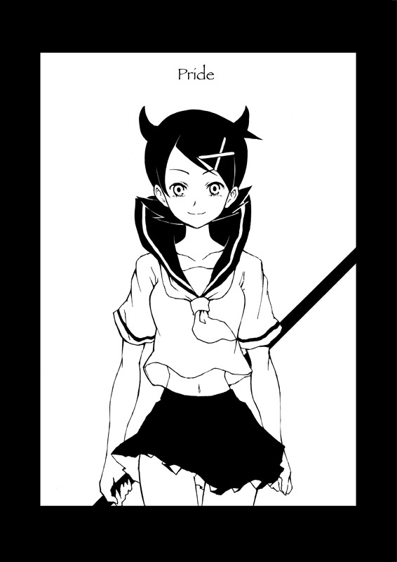 black_hair, dark_persona, evil, fuura_kafuka, hair_ornament, hairclip, horns, legs