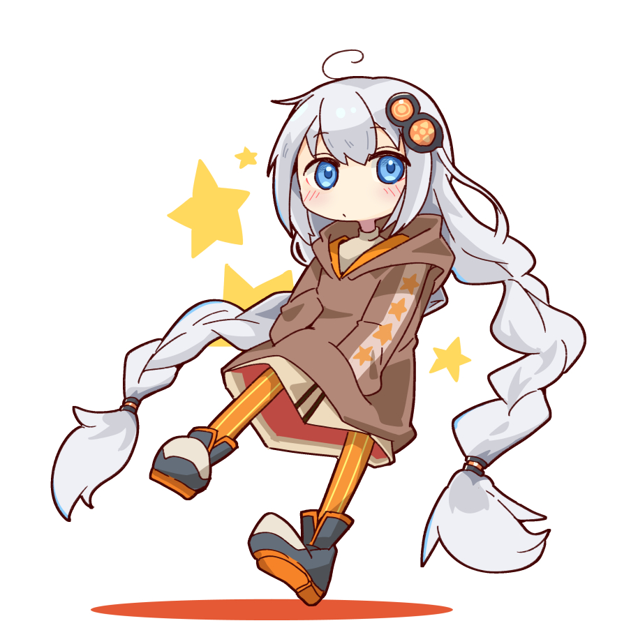 1girl, :/, a.i._voice, adapted_costume, ahoge, blue_eyes, blush, braid