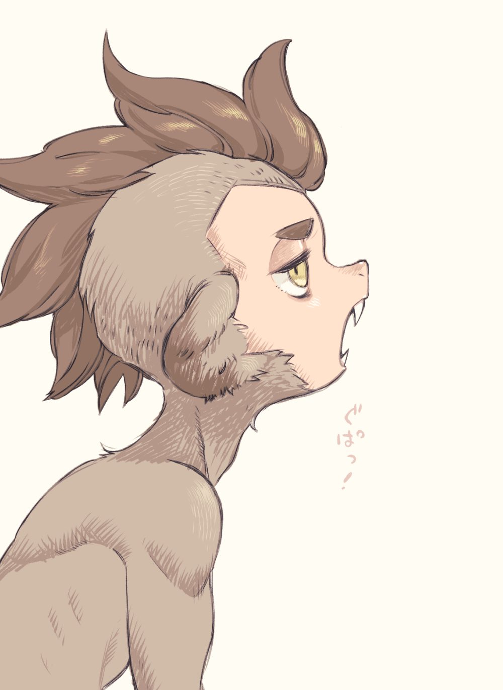 1boy, animal_ears, body_fur, brown_fur, brown_hair, fangs, highres, hitsuka_no_tsuki_miko