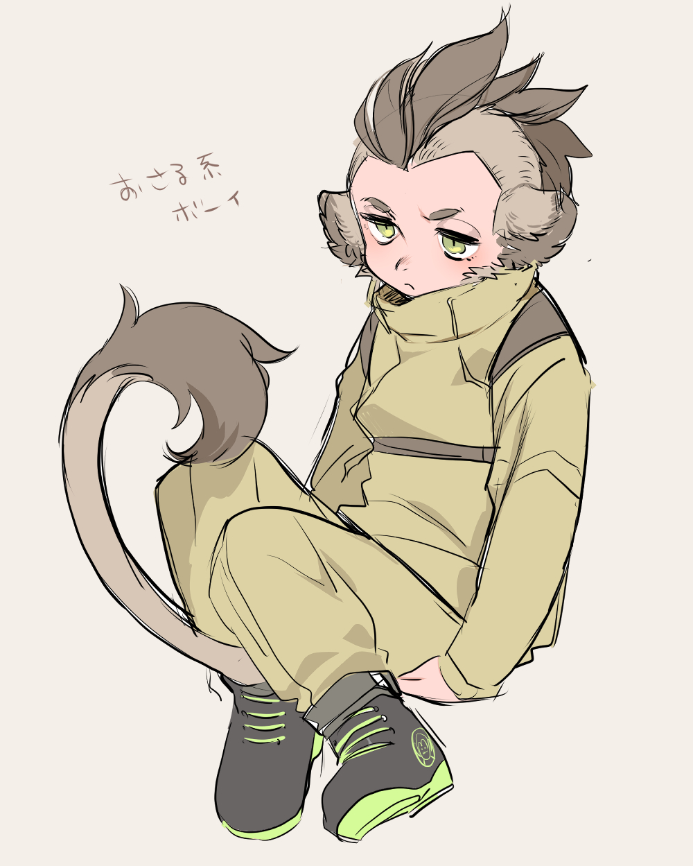 1boy, animal_ears, between_legs, black_footwear, body_fur, boots, brown_background, brown_fur