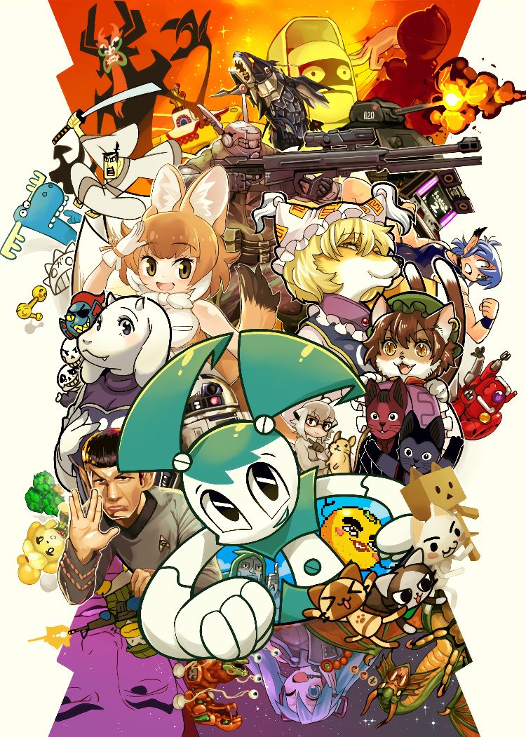 6+boys, 6+girls, aku_(samurai_jack), animal_crossing, animal_ears, arcade_cabinet, assault_rifle, beatmania_iidx