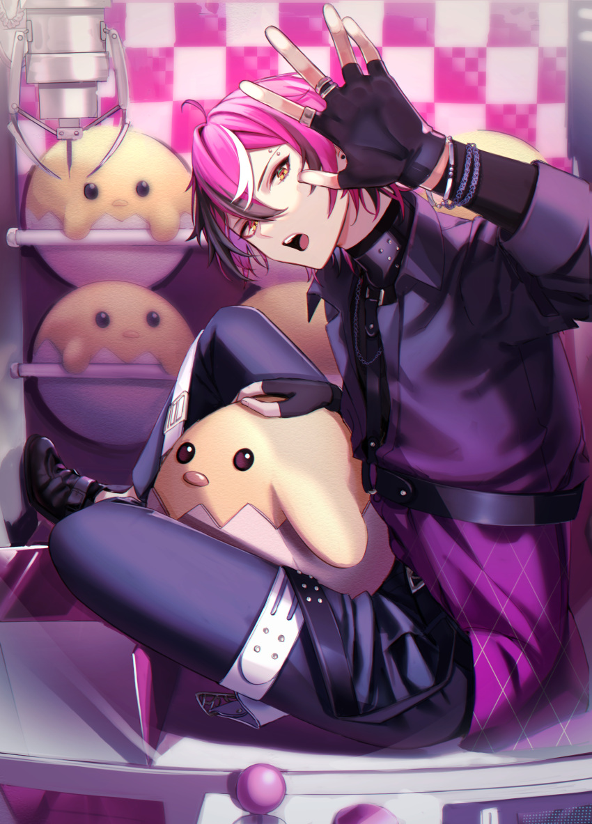 1boy, absurdres, arcade_stick, belt, black_belt, black_footwear, black_gloves, black_hair