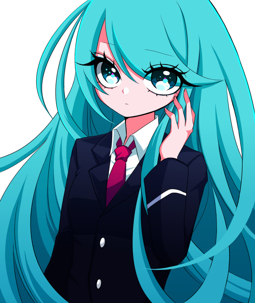 1girl, aoi_shouko, bad_id, bad_pixiv_id, blue_hair, blue_jacket, closed_mouth, collared_shirt