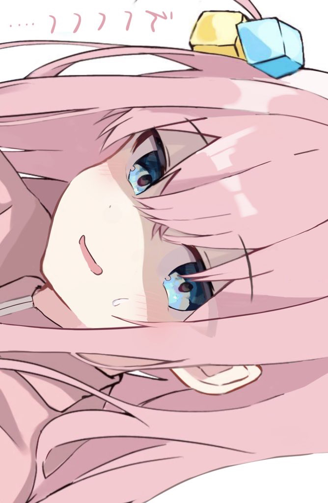 1girl, arutya, blush, bocchi_the_rock!, commentary, cube_hair_ornament, gloom_(expression), gotoh_hitori