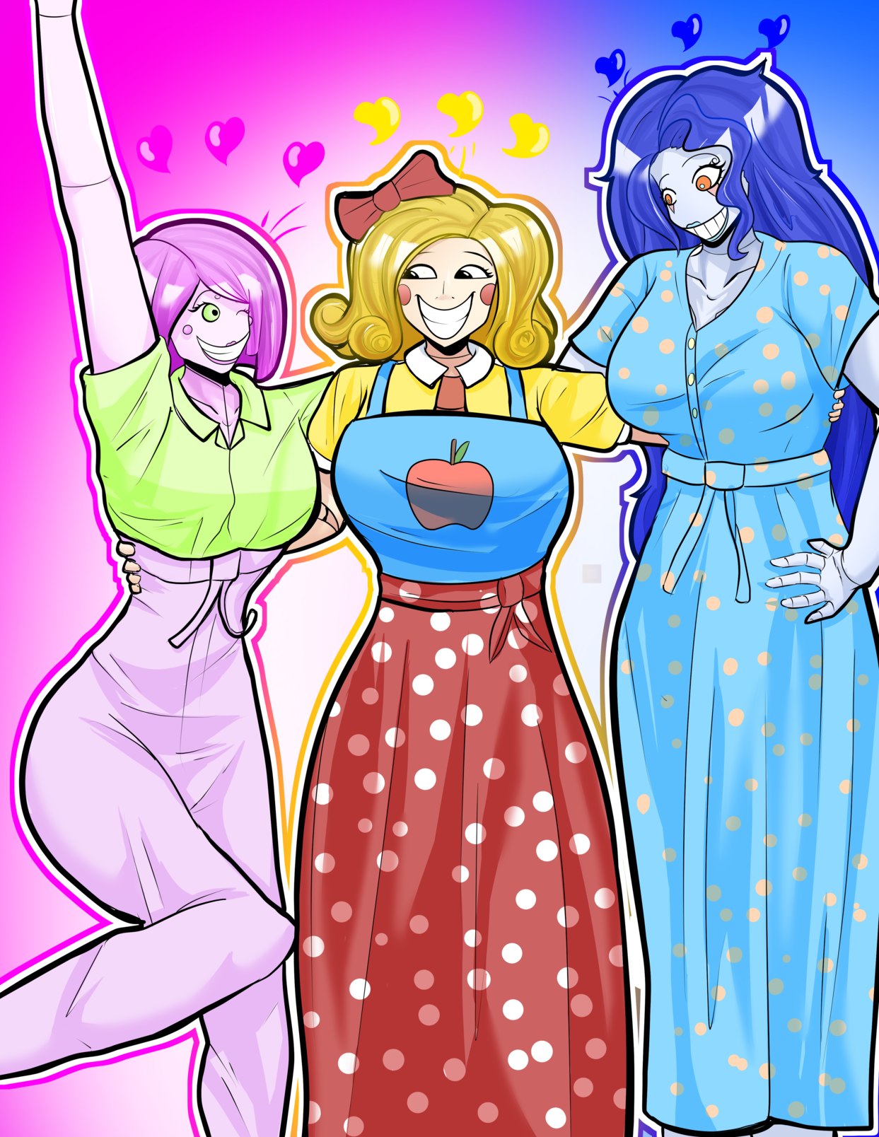 blonde_hair, blue_hair, crossover, doll, doll_joints, helpie_(showie's_dollhouse), highres, joints