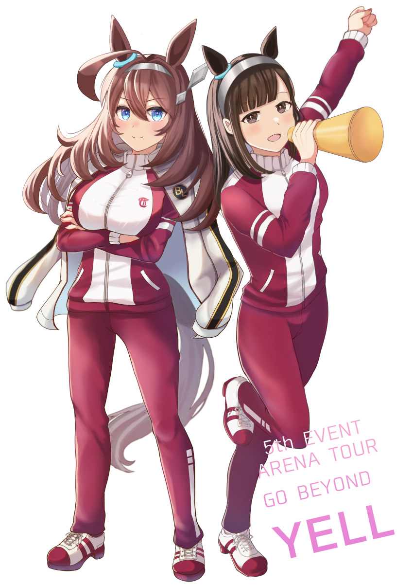 absurdres, animal_ears, blue_eyes, breasts, brown_hair, commentary_request, crossed_arms, hairband