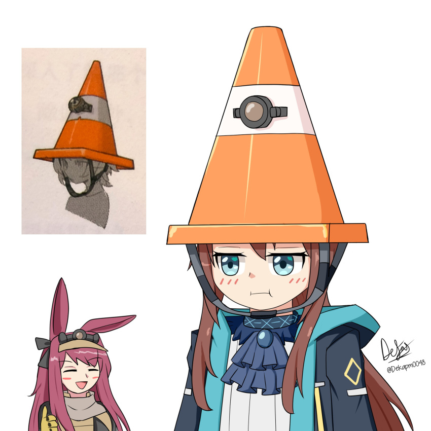 2girls, :d, :i, absurdres, amiya_(arknights), animal_ears, arknights, black_jacket