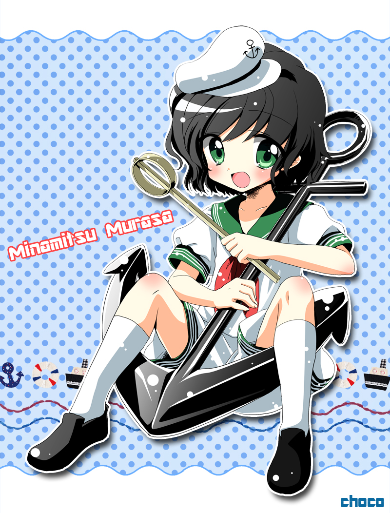 black_hair, choco_(pixiv29111), green_eyes, hat, murasa_minamitsu, sailor, sailor_collar, sailor_hat