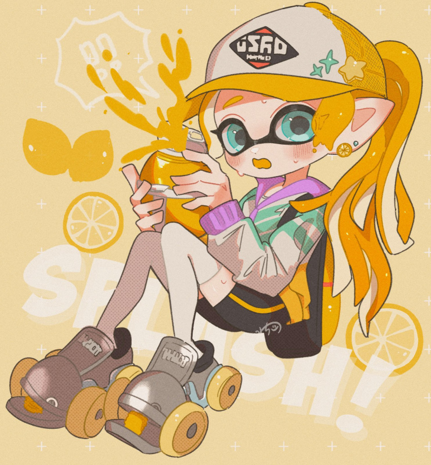 !, !!, 1girl, aqua_eyes, baseball_cap, bike_shorts, commentary, ear_piercing