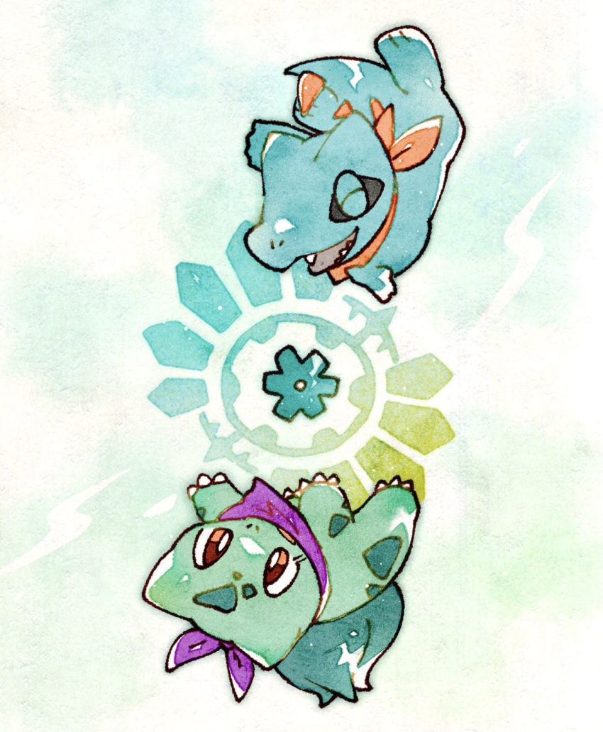 animal_focus, blue_skin, bright_pupils, bulbasaur, claws, closed_eyes, colored_skin, crocodilian