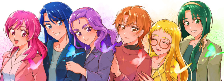 6+girls, akimoto_komachi, blazer, blonde_hair, blue_dress, blue_eyes, blue_hair, blue_jacket