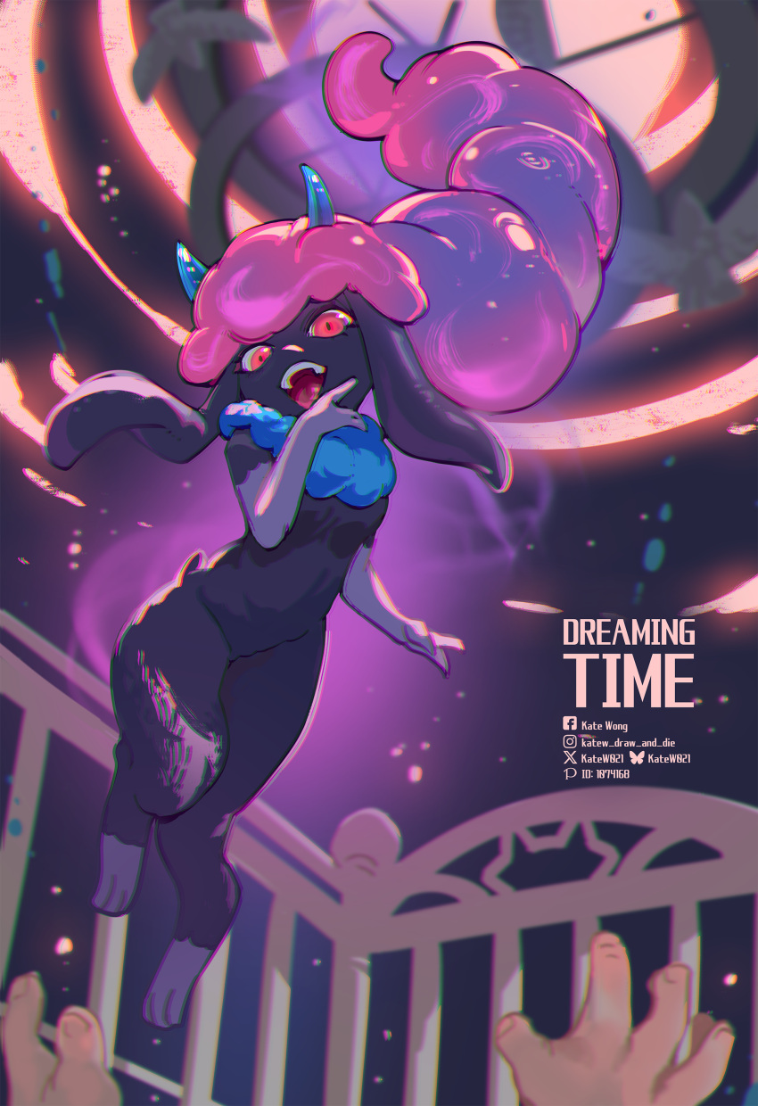 absurdres, animal_ears, black_fur, blue_fur, crib, daedream, fangs, full_body