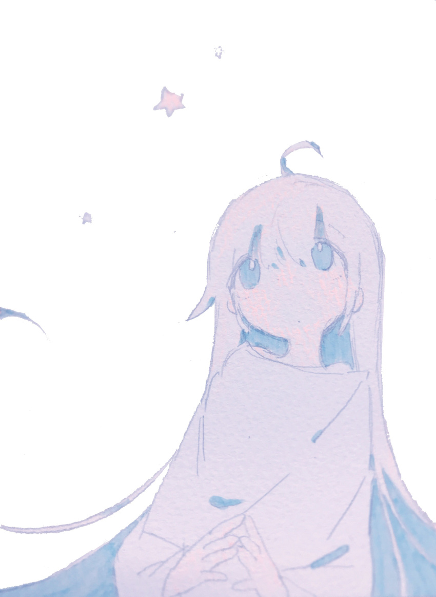 1girl, absurdres, ahoge, furrowed_brow, hair_between_eyes, highres, long_hair, looking_afar