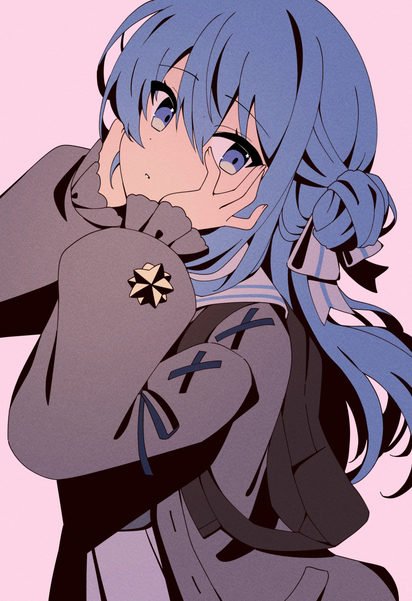 1girl, :o, absurdres, backpack, bag, black_bag, blue_eyes, blue_hair