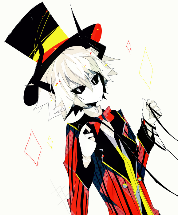 1boy, black_headwear, blush, demon_horns, funamusea, haiiro_teien, horns, kcalb_(haiiro_teien)