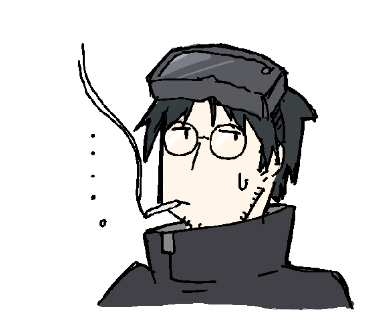 ..., 1boy, black_hair, cigarette, closed_mouth, facial_hair, glasses, goggles